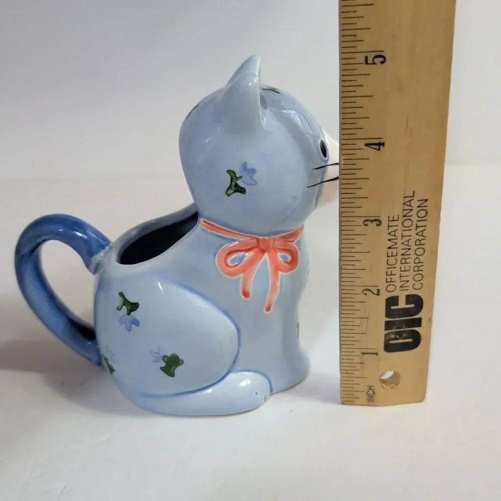 Vtg Otagiri Ceramic Blue Cat Salt & Pepper Shaker & Creamer Set 1980's